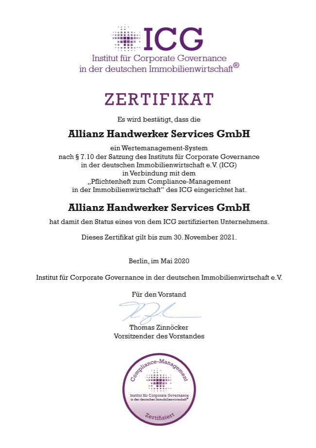 ICG-Zertifikat-Allianz-Handwerkerservices