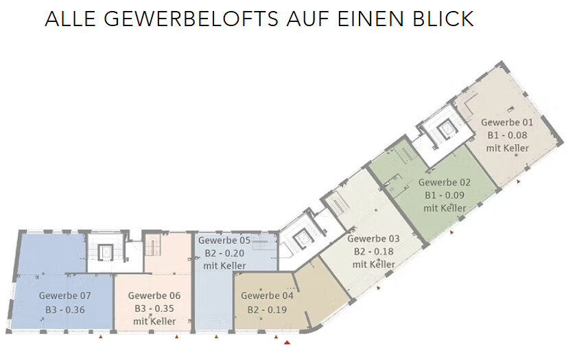 Benötigen Sie einen Bootsanleger mit eigener Ladenfläche? Dann kommen Sie ins Hospital Quartier. - Übersichtsplan Hospital Quartier Gewerbeeinheiten