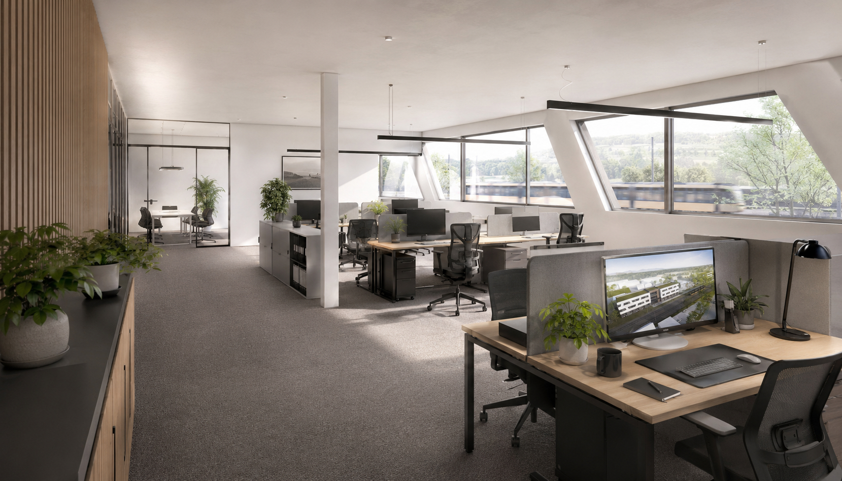 Zukunftsweisende Bürofläche im Neubau „Güterbahnhof Malsch“ - Visualisierung_Großraum_V2