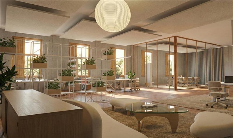 Immobilie neu gedacht: Das innovative Büro im „Speicherschmid“ – ein Unicorn der Nachhaltigkeit - Ansicht Büro - Visualisierung