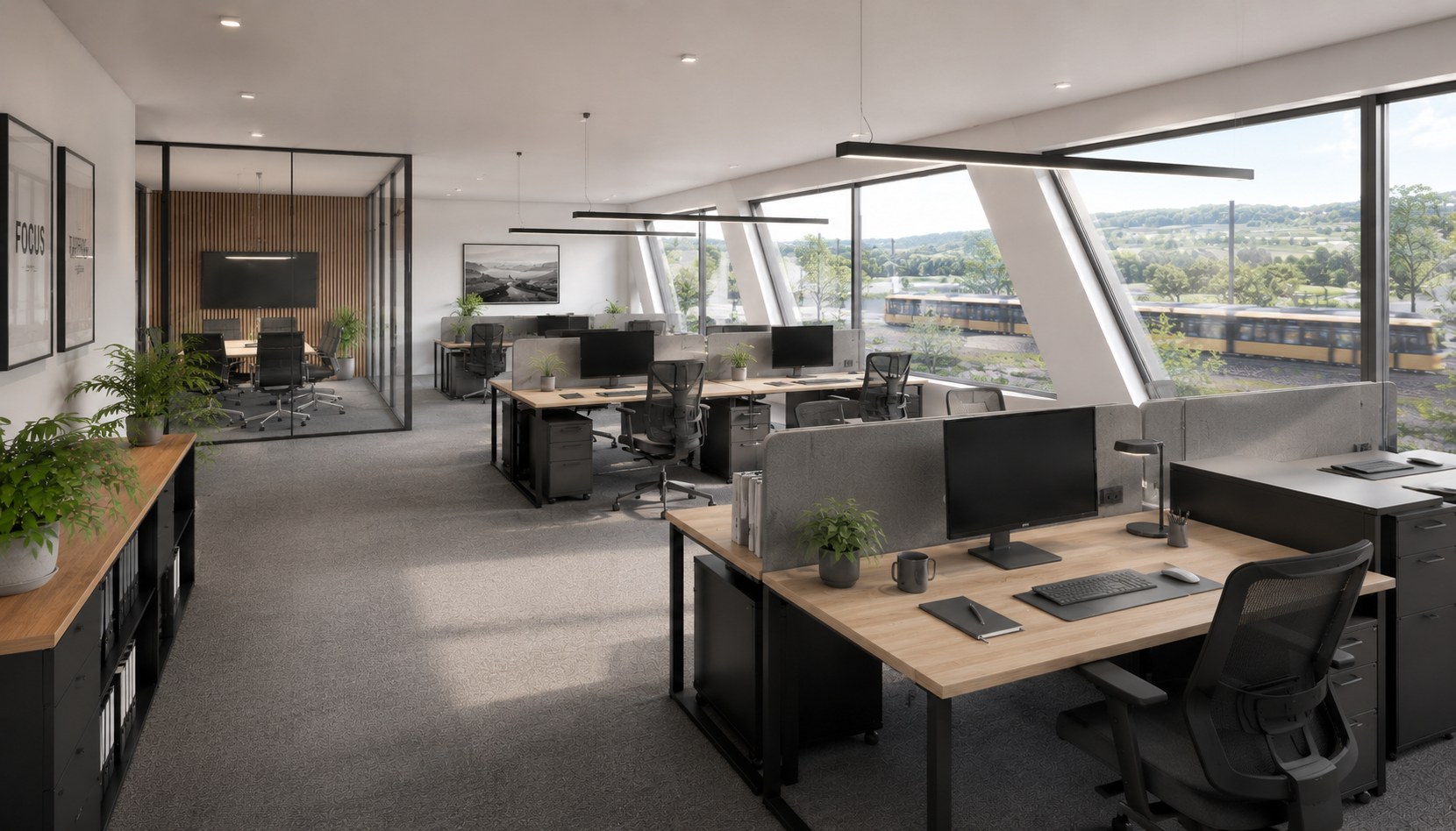 Zukunftsweisende Bürofläche im Neubau „Güterbahnhof Malsch“ - Visualisierung_Großraum